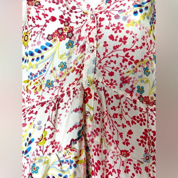SUNDANCE Catalog Flower Festival Washable Silk Blouse Tiered Top Ivory Shirt - Picture 7 of 11